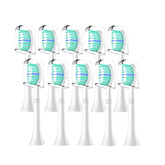 Pack of 8 Sonicare compatible replacement brush heads white bases green and blue bristles with clear protective caps